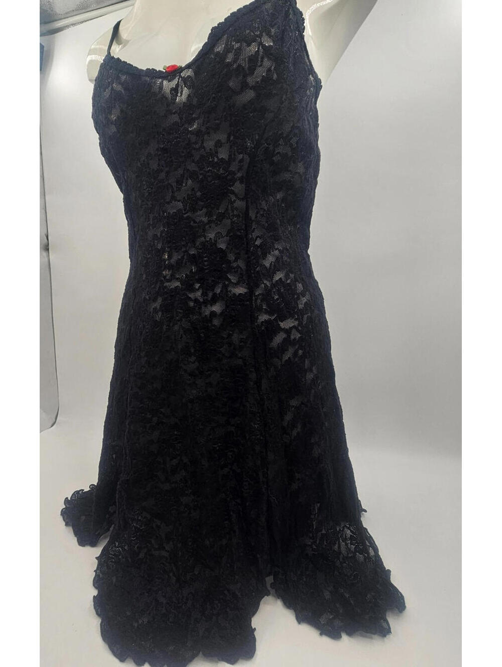 Coquette Black Lace Chemise Dress 3X/4X Red Rose Detail Lingerie Valentine